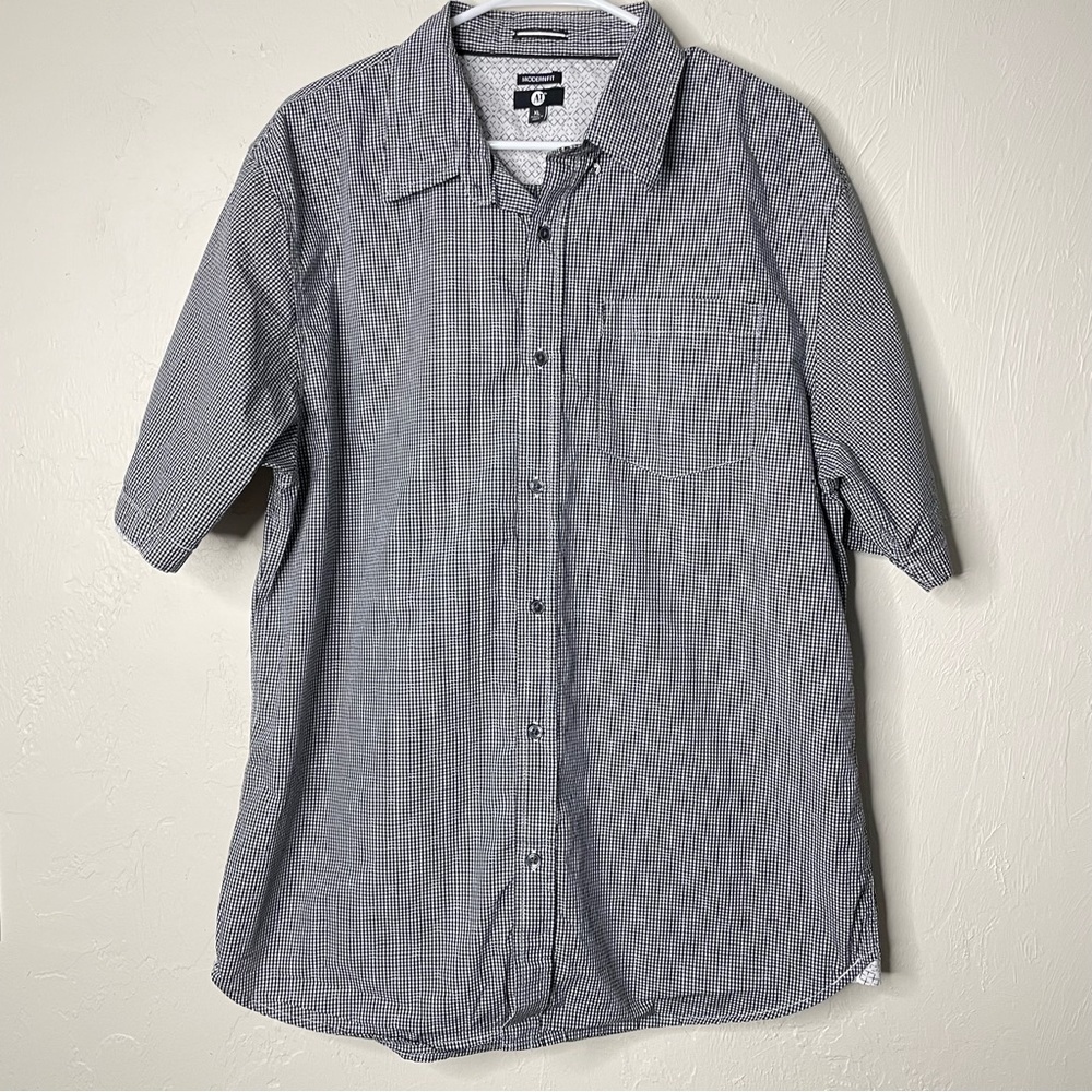 Men’s 100% cotton black & white plaid short sleeve button shirt modern fit XL‌‌‌
